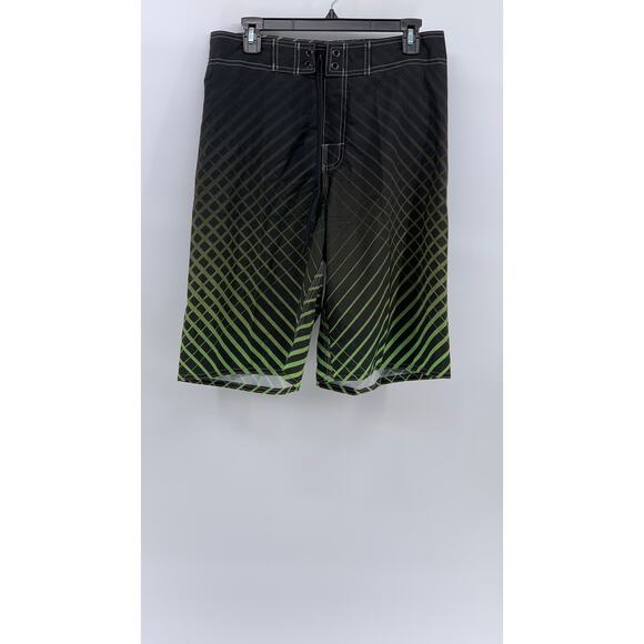 CLOTHIN Men's lack-Green Square Print Pull-On Swim Board Shorts SZ 30 - Picture 1 of 12
